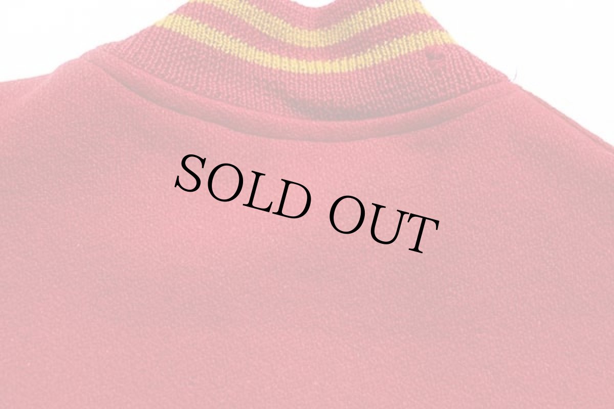 画像6: 60s Kautzky パッチ付き メルトン ウール 袖革スタジャン 赤 36 (6)