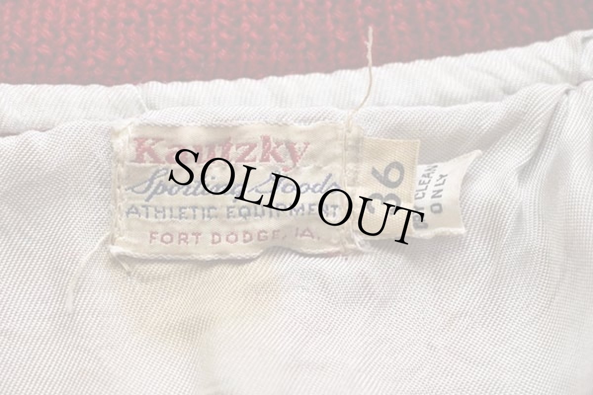 画像4: 60s Kautzky パッチ付き メルトン ウール 袖革スタジャン 赤 36 (4)