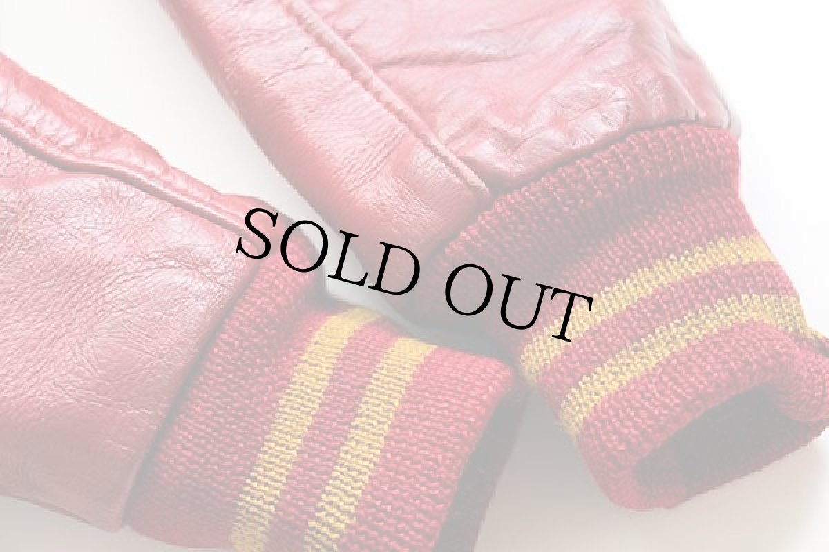 画像8: 60s Kautzky パッチ付き メルトン ウール 袖革スタジャン 赤 36 (8)