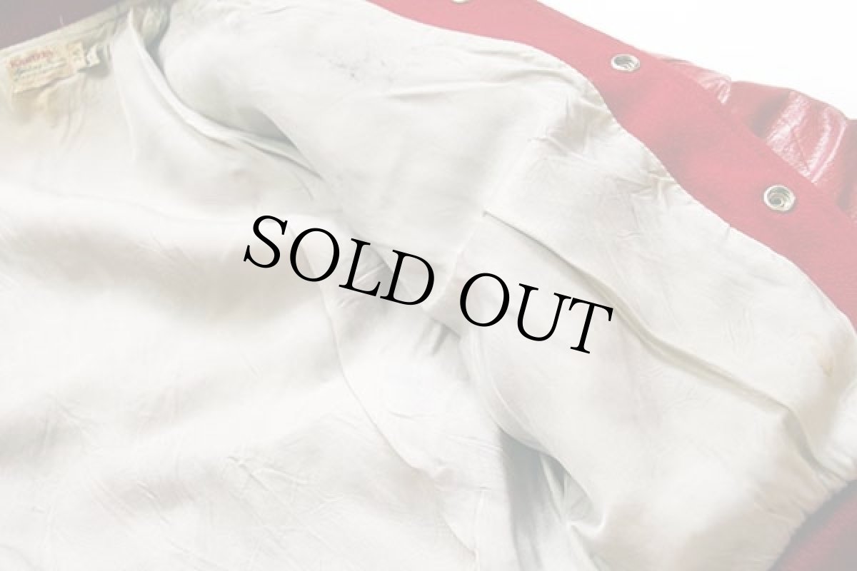 画像5: 60s Kautzky パッチ付き メルトン ウール 袖革スタジャン 赤 36 (5)