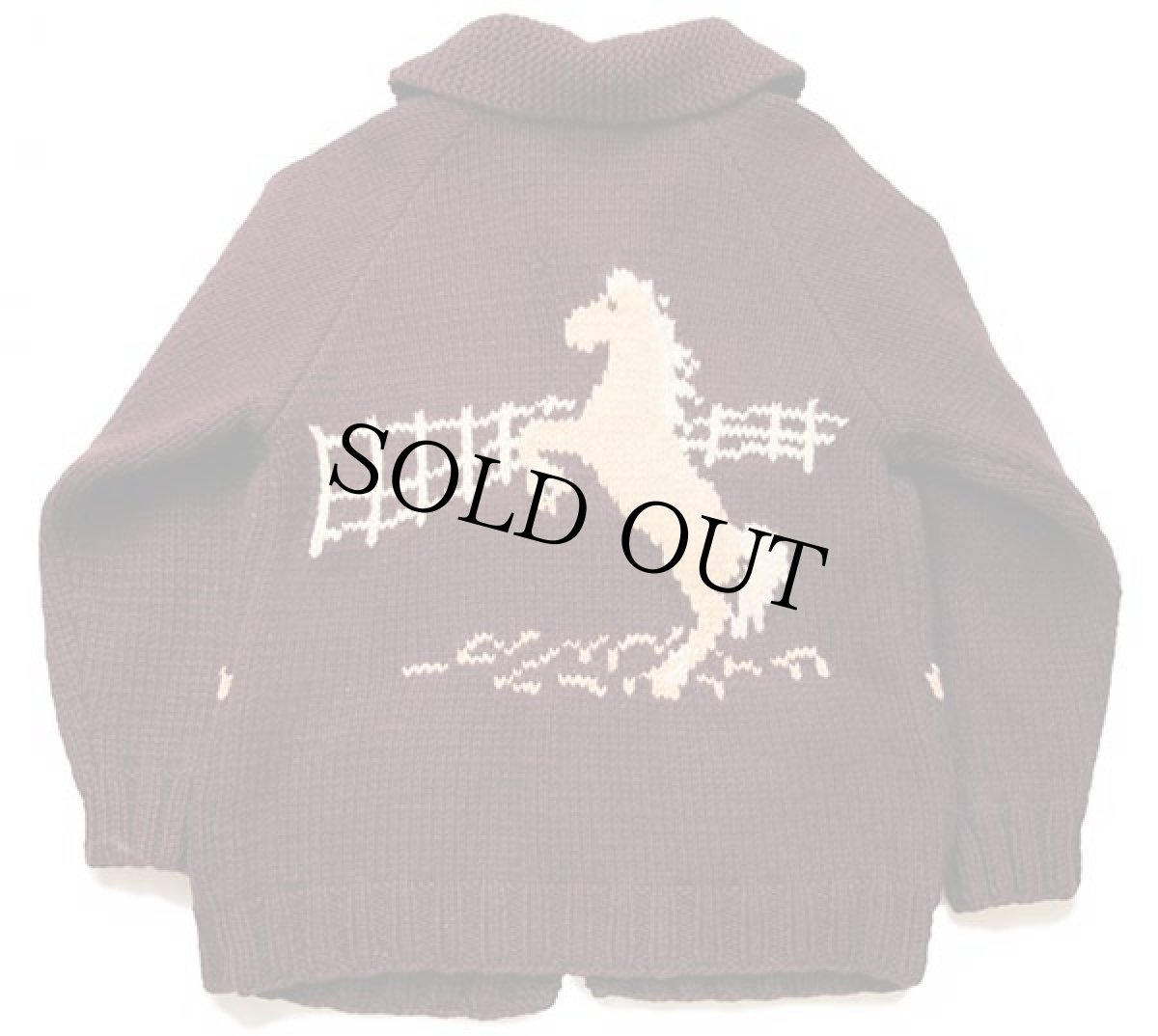 画像2: 60s UNKNOWN 馬柄 ウール カウチンセーター 焦げ茶 (2)