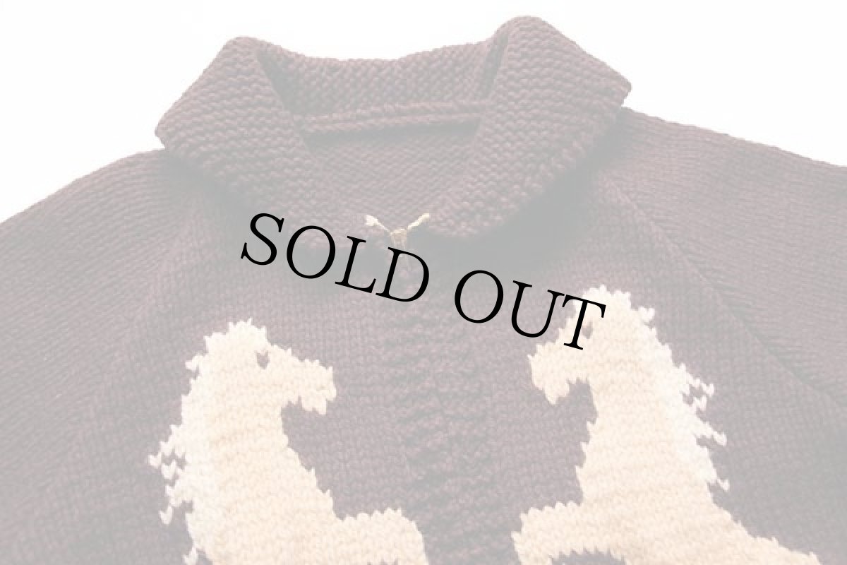 画像3: 60s UNKNOWN 馬柄 ウール カウチンセーター 焦げ茶 (3)