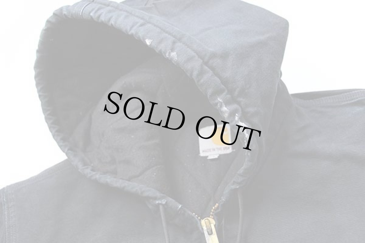 画像4: USA製 carharttカーハート キルティングライナー ダック地 アクティブジャケット パーカー 黒 ペンキ飛び L (4)