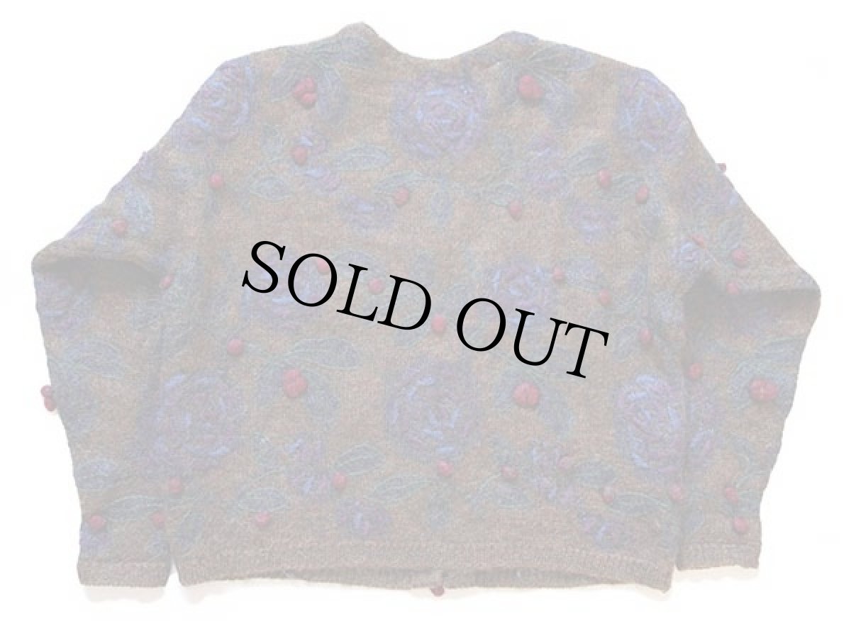 画像2: 90s EXPRESS TRICOT 花柄 刺繍 モヘヤ ニット カーディガン L (2)