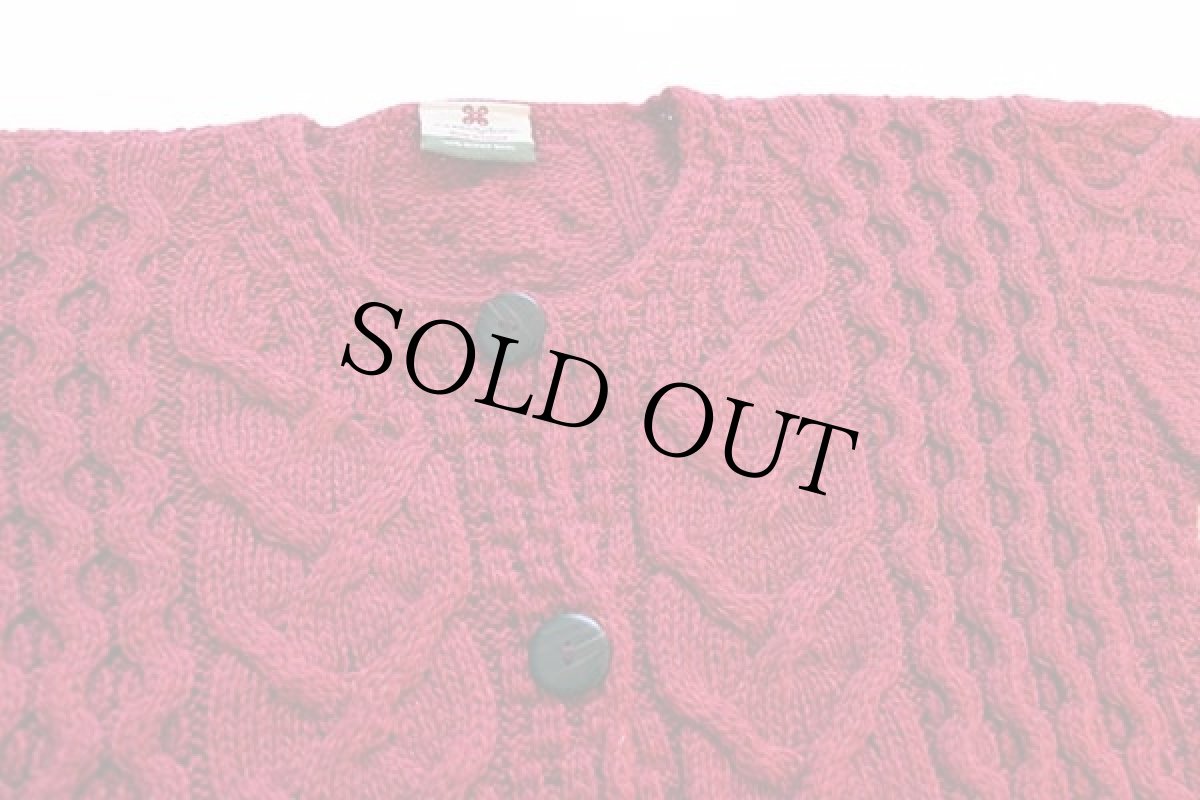 画像3: アイルランド製 Carraigdonn ノーカラー ケーブル編み メリノウールニット カーディガン 赤 M★フィッシャーマン (3)