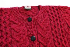 画像3: アイルランド製 Carraigdonn ノーカラー ケーブル編み メリノウールニット カーディガン 赤 M★フィッシャーマン (3)