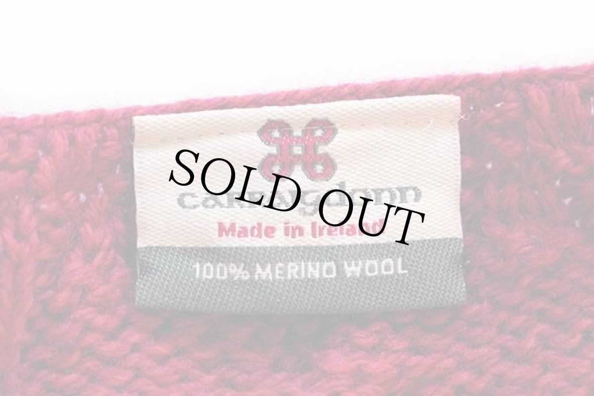 画像4: アイルランド製 Carraigdonn ノーカラー ケーブル編み メリノウールニット カーディガン 赤 M★フィッシャーマン (4)