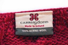画像4: アイルランド製 Carraigdonn ノーカラー ケーブル編み メリノウールニット カーディガン 赤 M (4)
