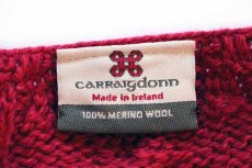 画像4: アイルランド製 Carraigdonn ノーカラー ケーブル編み メリノウールニット カーディガン 赤 M★フィッシャーマン (4)