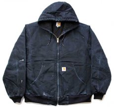画像1: USA製 carharttカーハート キルティングライナー ダック地 アクティブジャケット パーカー 黒 ペンキ飛び L (1)