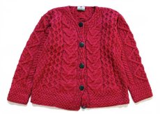 画像1: アイルランド製 Carraigdonn ノーカラー ケーブル編み メリノウールニット カーディガン 赤 M★フィッシャーマン (1)