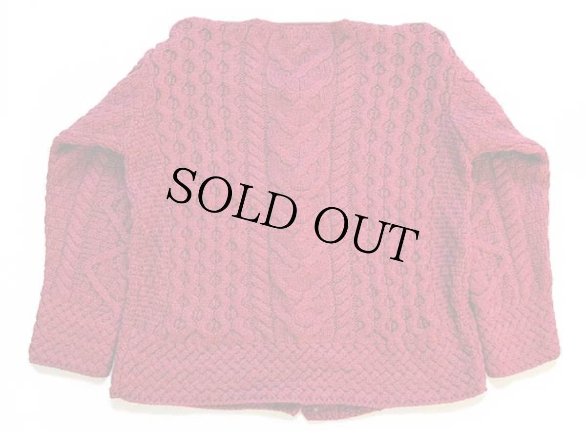 画像2: アイルランド製 Carraigdonn ノーカラー ケーブル編み メリノウールニット カーディガン 赤 M★フィッシャーマン (2)