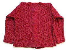 画像2: アイルランド製 Carraigdonn ノーカラー ケーブル編み メリノウールニット カーディガン 赤 M★フィッシャーマン (2)