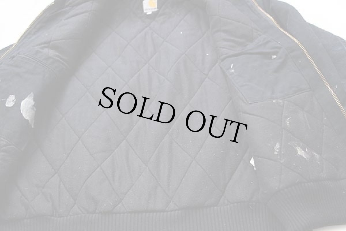 画像5: USA製 carharttカーハート キルティングライナー ダック地 アクティブジャケット パーカー 黒 ペンキ飛び L (5)