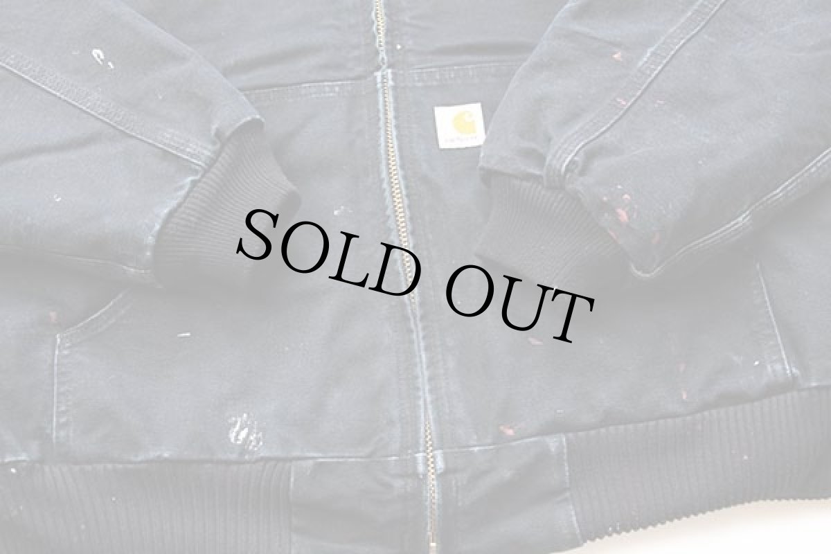 画像6: USA製 carharttカーハート キルティングライナー ダック地 アクティブジャケット パーカー 黒 ペンキ飛び L (6)