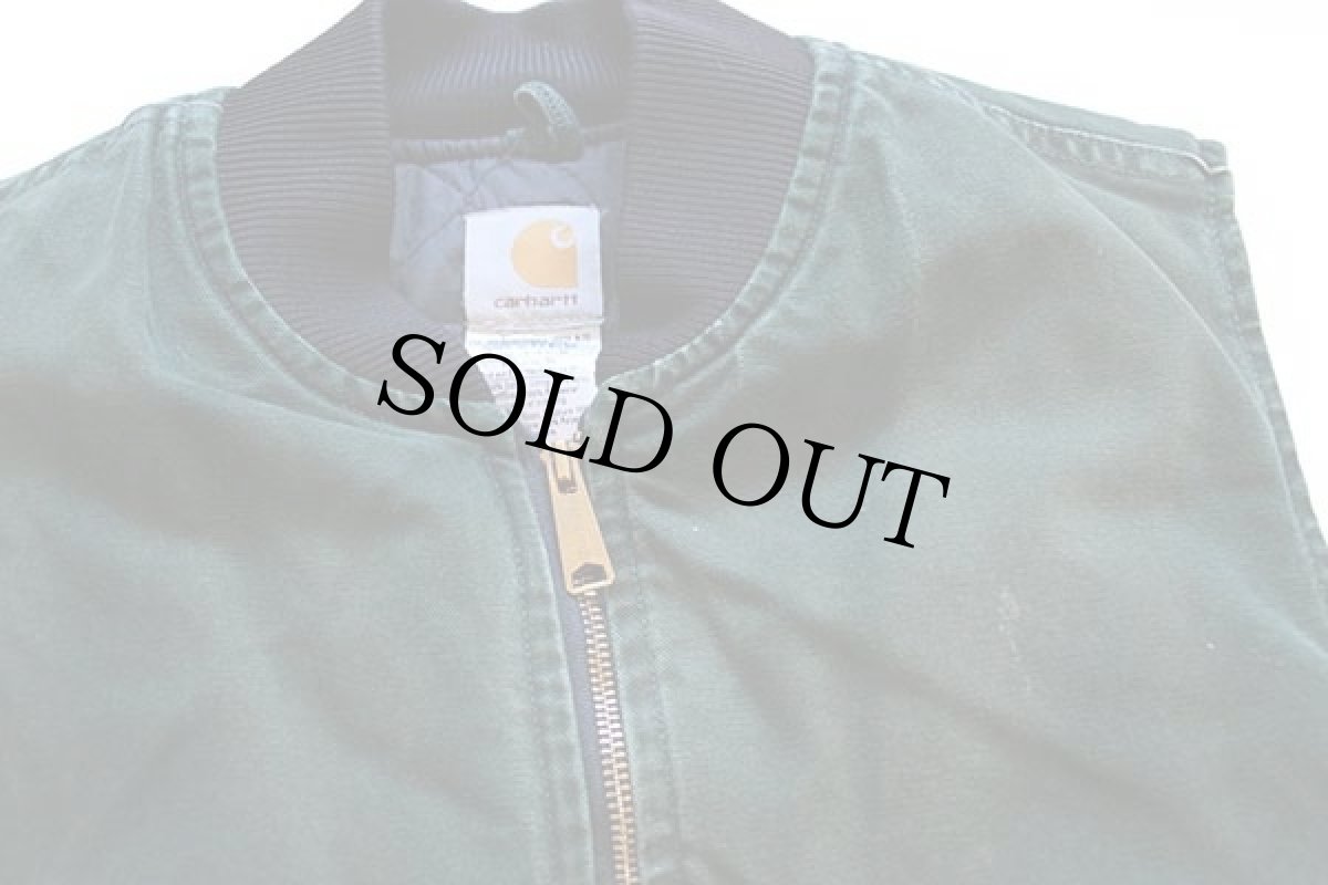 画像3: 00s USA製 carharttカーハート キルティングライナー ダックベスト ボロ 深緑 L (3)