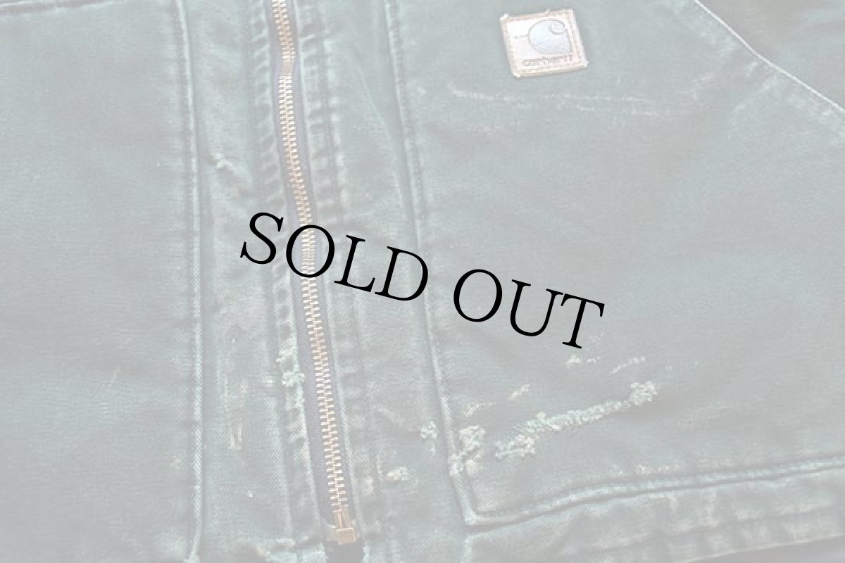 画像6: 00s USA製 carharttカーハート キルティングライナー ダックベスト ボロ 深緑 L (6)