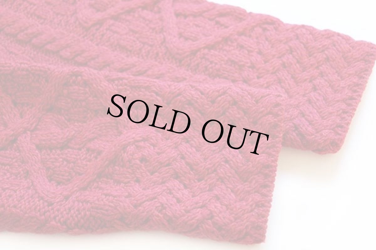 画像6: アイルランド製 Carraigdonn ノーカラー ケーブル編み メリノウールニット カーディガン 赤 M★フィッシャーマン (6)