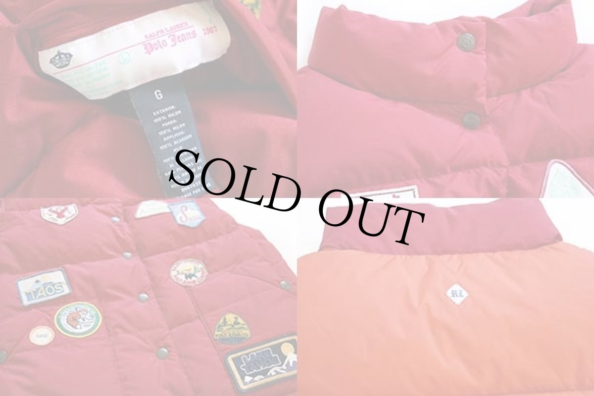 画像5: 00s POLO JEANSポロ ジーンズ ラルフローレン パッチ付き リバーシブル ナイロン ダウンベスト 赤×オレンジ L (5)