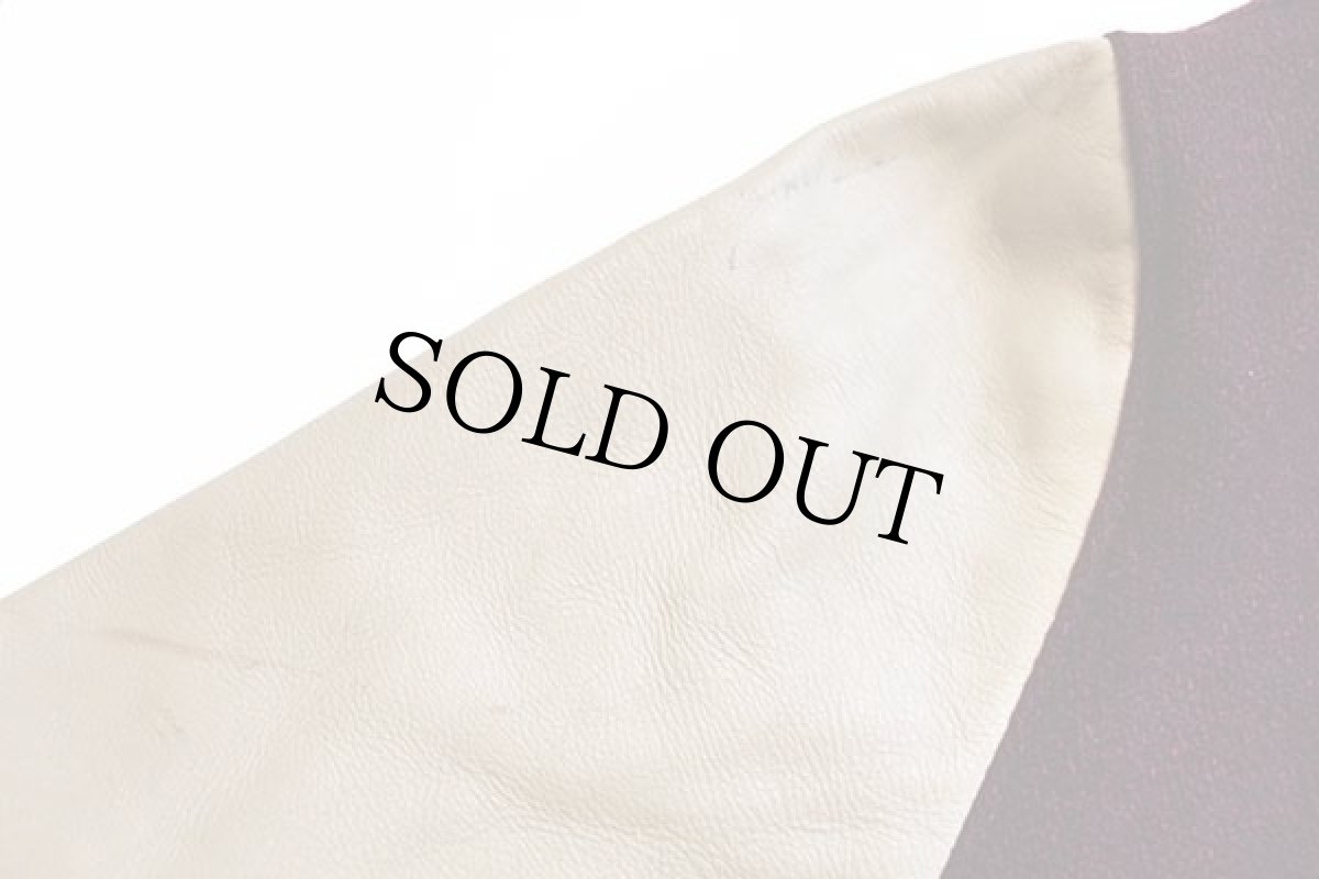 画像8: 60s DeLONGデロング メルトン ウール 袖革スタジャン バーガンディ×アイボリー 44 (8)