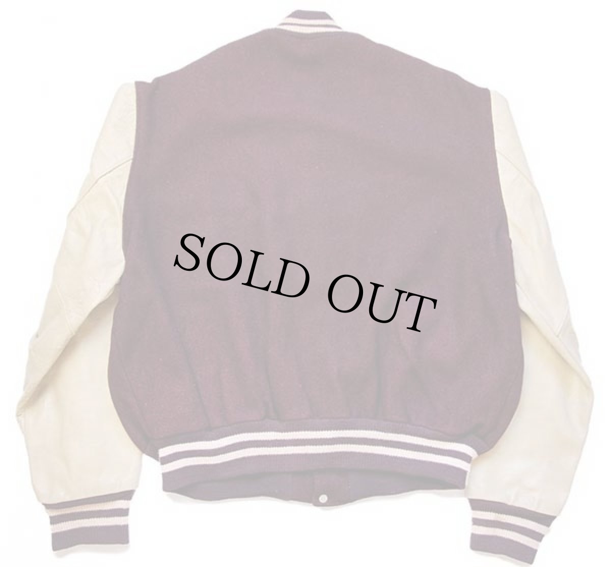 画像2: 60s DeLONGデロング メルトン ウール 袖革スタジャン バーガンディ×アイボリー 44 (2)