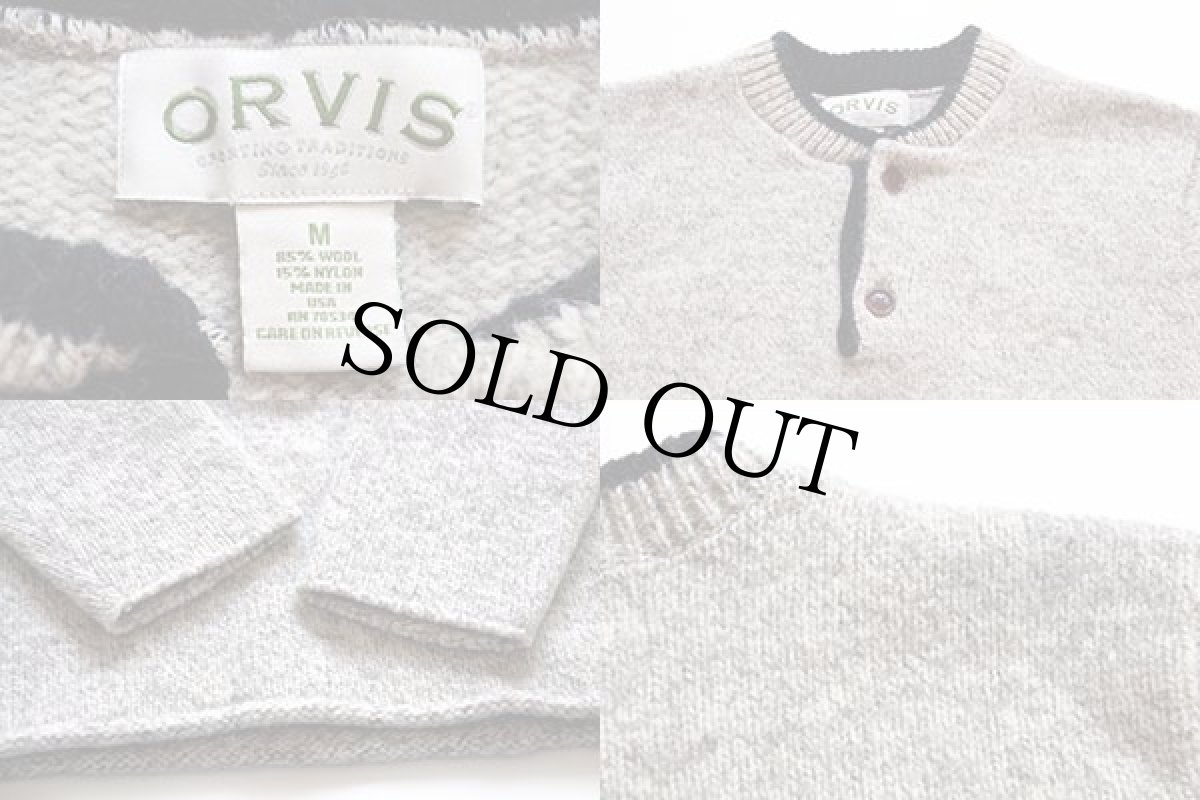 画像3: 00s USA製 ORVISオービス ヘンリーネック ウールニット セーター ナチュラル M (3)