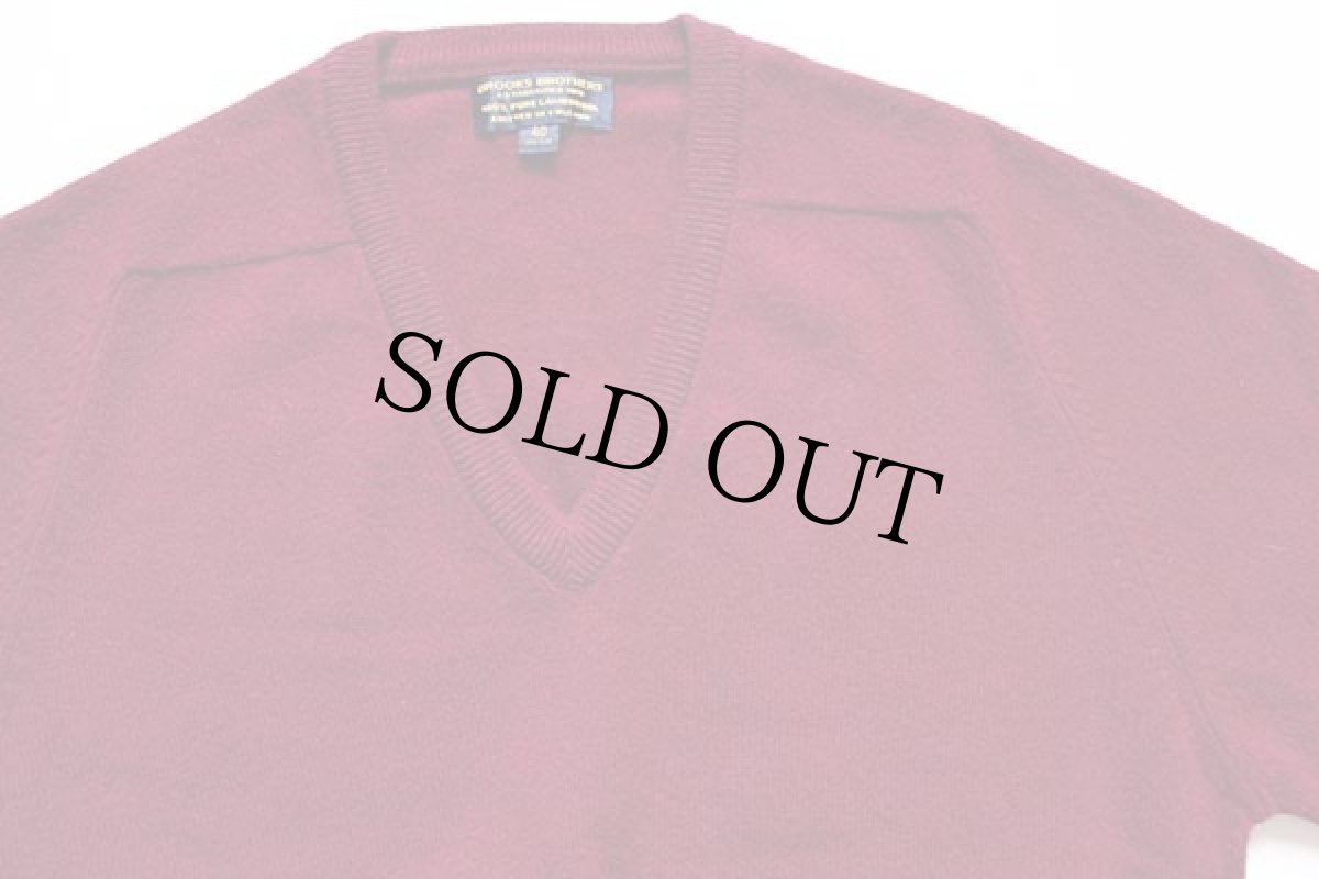 画像3: 90s 英国製 BROOKS BROTHERSブルックスブラザーズ Vネック サドルショルダー ラムウールニット セーター バーガンディ 40 (3)