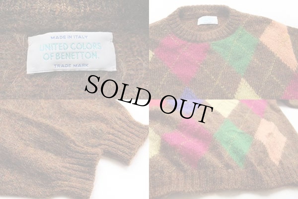 画像3: 90s イタリア製 BENETTONベネトン アーガイル柄 モヘヤ ニット セーター M (3)