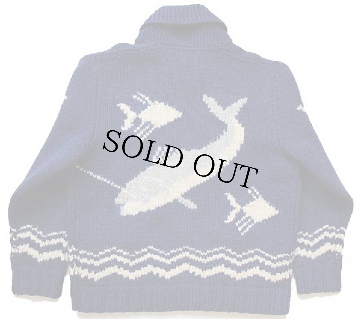 画像2: 60s UNKNOWN 魚柄 ウール カウチンセーター 青紺 (2)