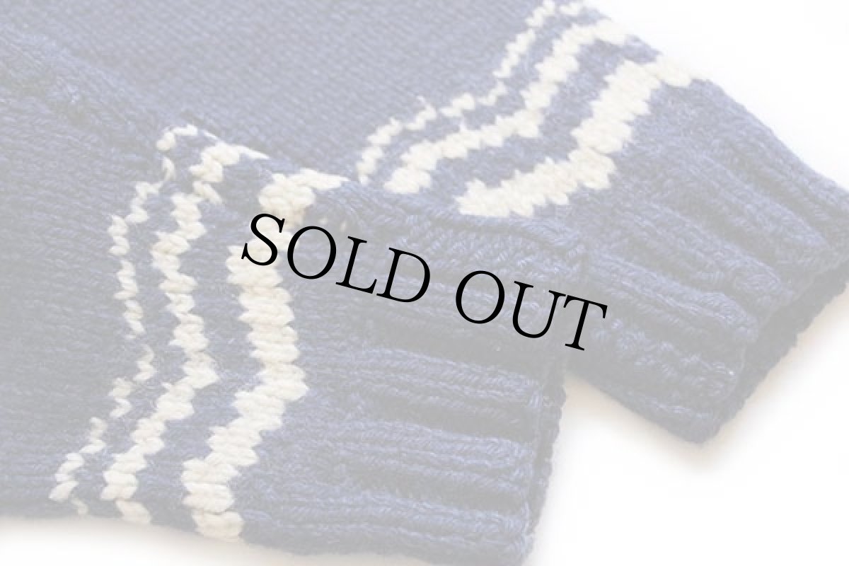 画像6: 60s UNKNOWN 魚柄 ウール カウチンセーター 青紺 (6)