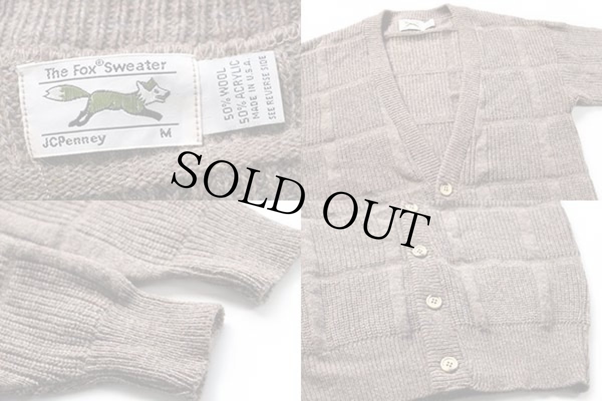 画像3: 80s USA製 JCPenney The Fox 編み柄 ウールニット カーディガン グレーベージュ M (3)