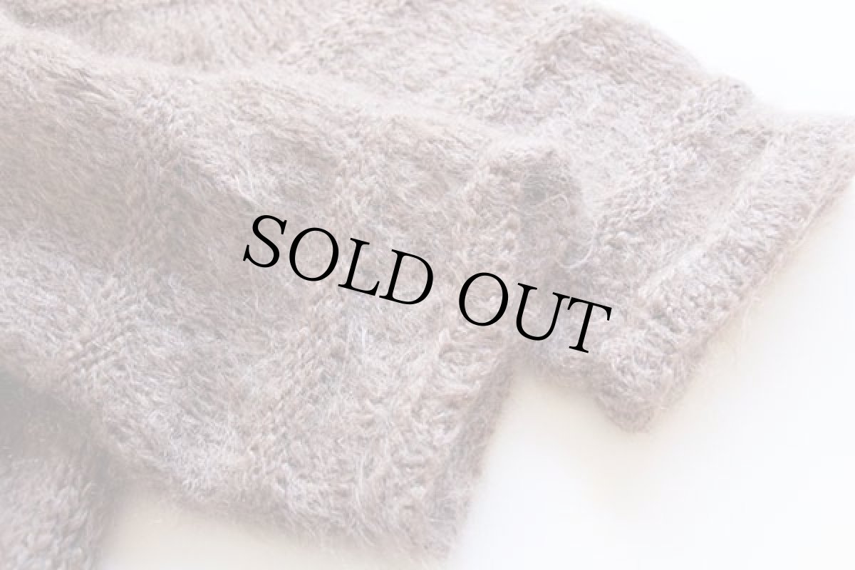 画像5: 60s ノーカラー 編み柄 モヘヤ ハンドニット カーディガン グレーブラウン (5)