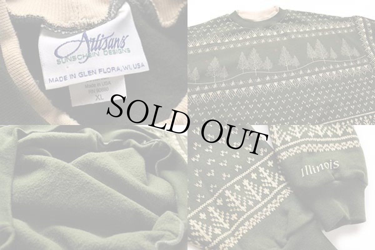 画像3: デッドストック★90s USA製 Artisans ノルディック柄 レイヤードネック スウェット 緑 XL (3)