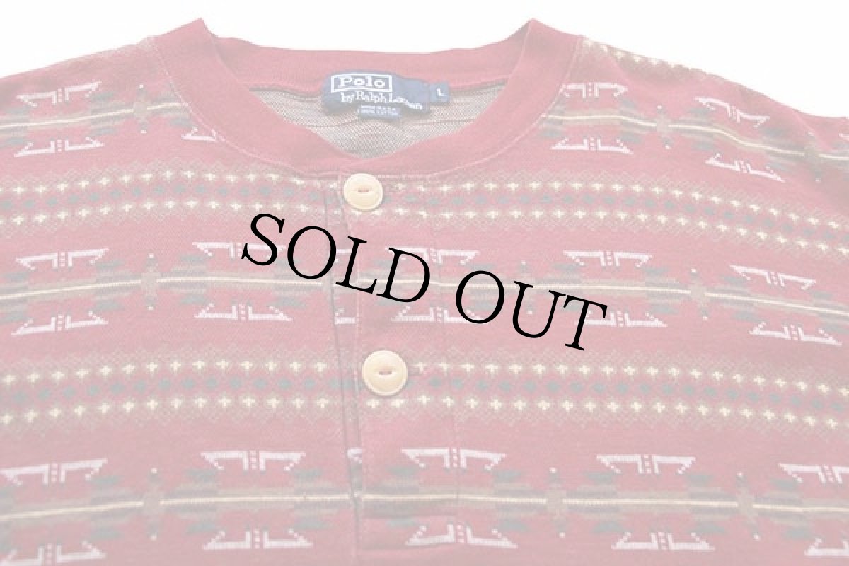 画像4: 90s USA製 ポロ ラルフローレン ネイティブ柄 総柄 ヘンリーネック コットン カットソー L (4)