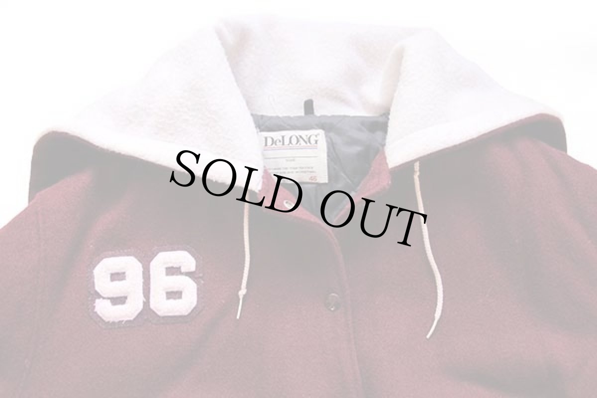 画像4: 90s USA製 DeLONGデロング セーラーカラー キルティングライナー メルトン ウール スタジャン バーガンディ 46 (4)