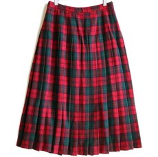 画像1: 90s USA製 PENDLETONペンドルトン AUTHENTIC LINDSAY TARTAN タータンチェック ロング ウール プリーツスカート 10★F (1)