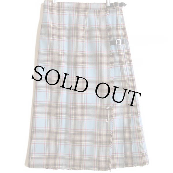 スコットランドウールスカート Glenisla Kiltsのスコットランド製 緑チェック ウールキルト