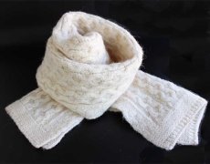 画像1: アイルランド製 aran crafts ケーブル編み ウールニット マフラー ナチュラル (1)