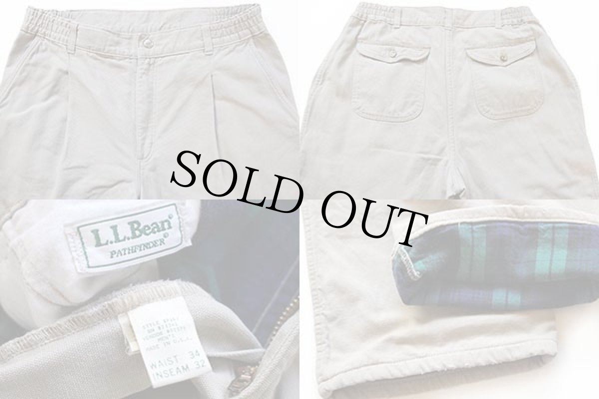 画像4: 90s USA製 L.L.Bean タータンチェック ネルライナー コットンパンツ ベージュ w34 (4)