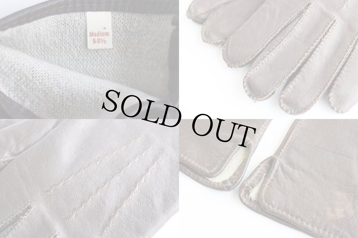 画像4: ビンテージ UNKNOWN ウールライナー レザーグローブ 焦げ茶 M★手袋 (4)