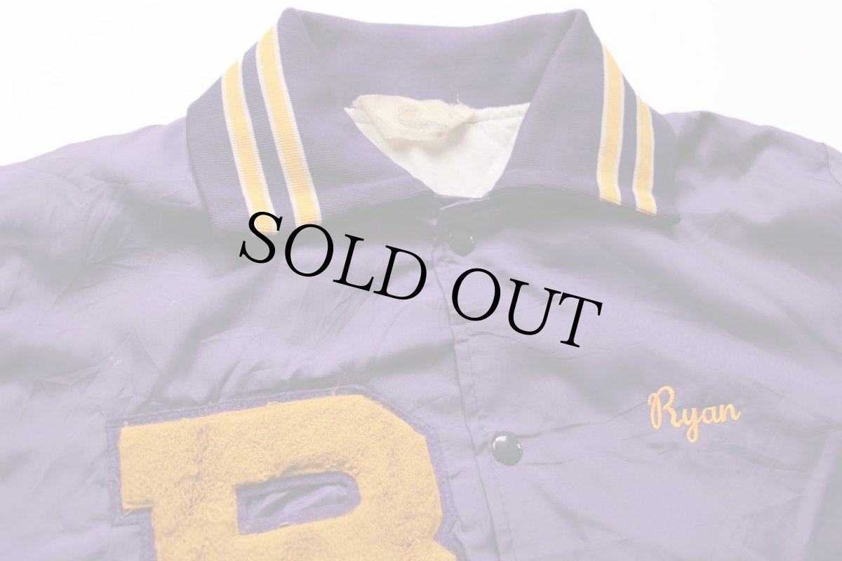 画像3: 90s USA製 gem SPORTSWEAR 刺繍&パッチ付き キルティングライナー ナイロンスタジャン 紫 L (3)