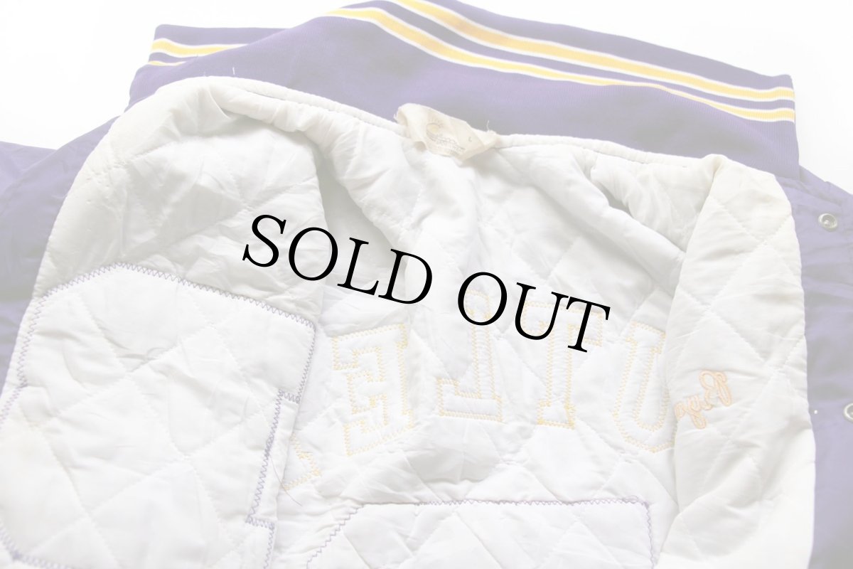 画像8: 90s USA製 gem SPORTSWEAR 刺繍&パッチ付き キルティングライナー ナイロンスタジャン 紫 L (8)