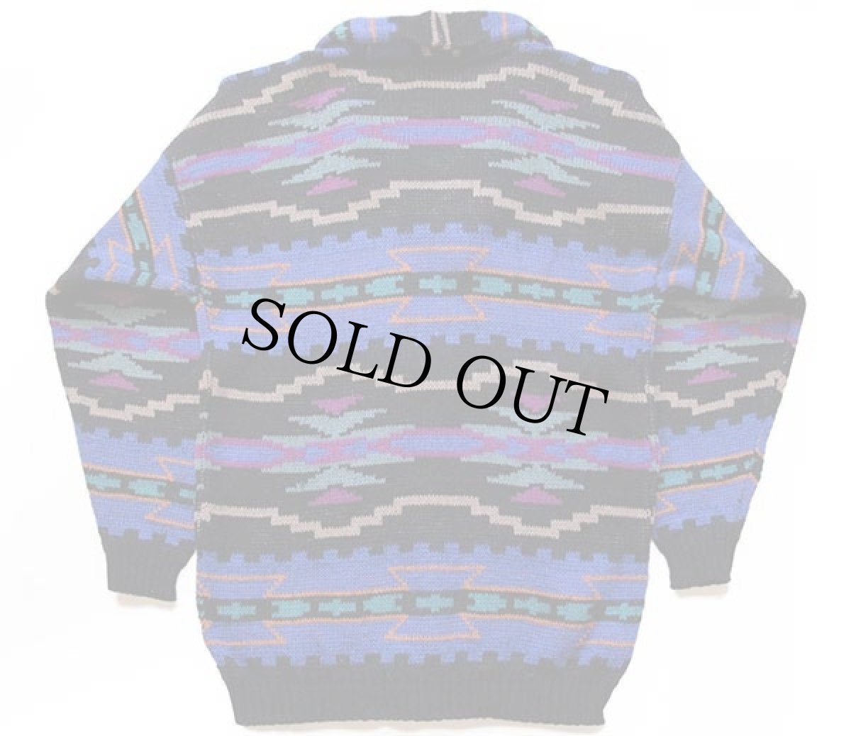 画像2: 90s USA製 ALPS ネイティブ柄 ショールカラー ウールニット カーディガン (2)