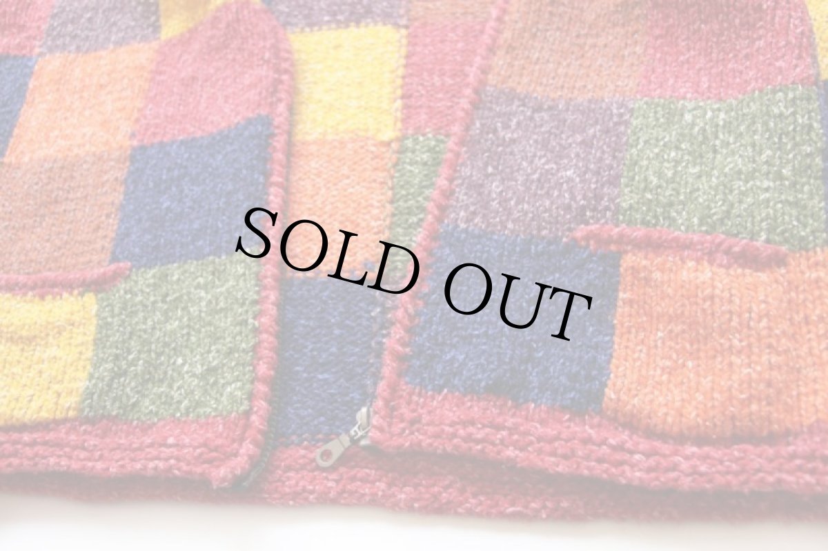 画像5: エクアドル製 SISANDINA クレイジー パネル切り替え ウール ハンドニット ジップ カーディガン (5)