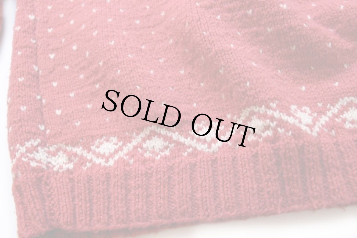 画像5: ビンテージ 鹿柄 ノルディック柄 モックネック ウールニット セーター 薄赤 (5)