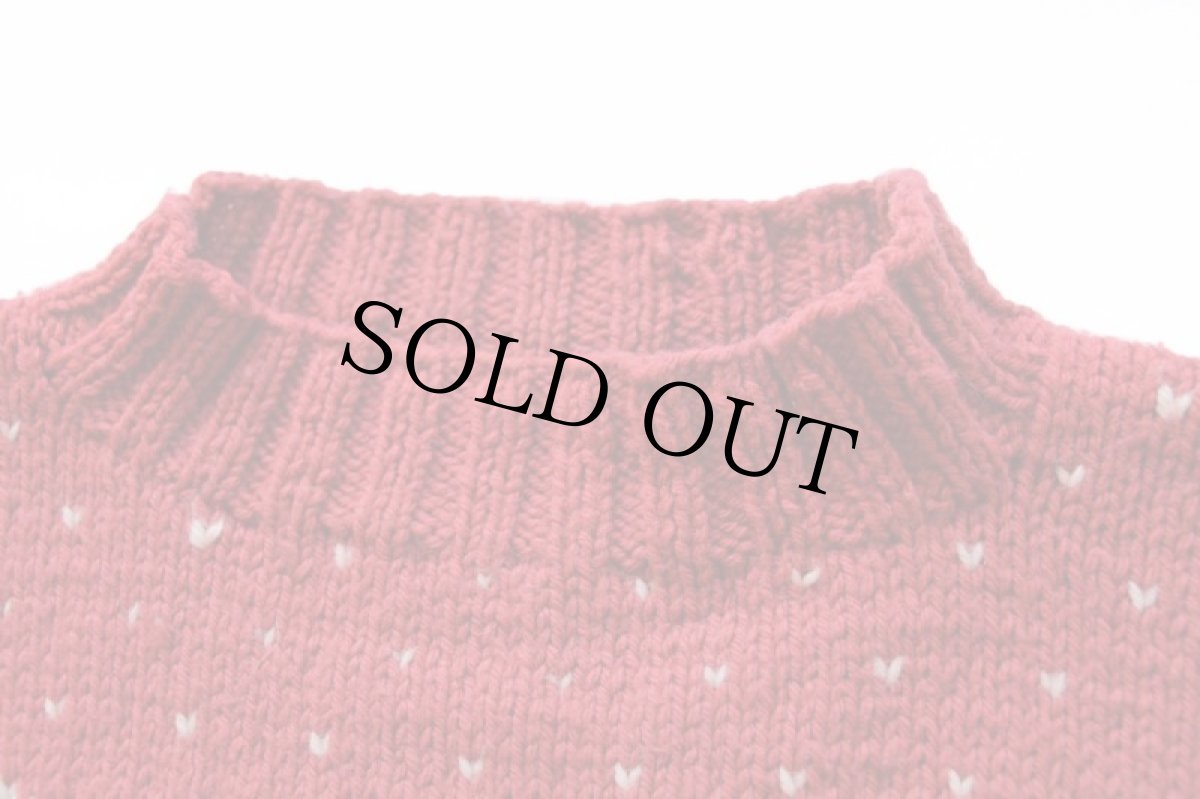 画像4: ビンテージ 鹿柄 ノルディック柄 モックネック ウールニット セーター 薄赤 (4)