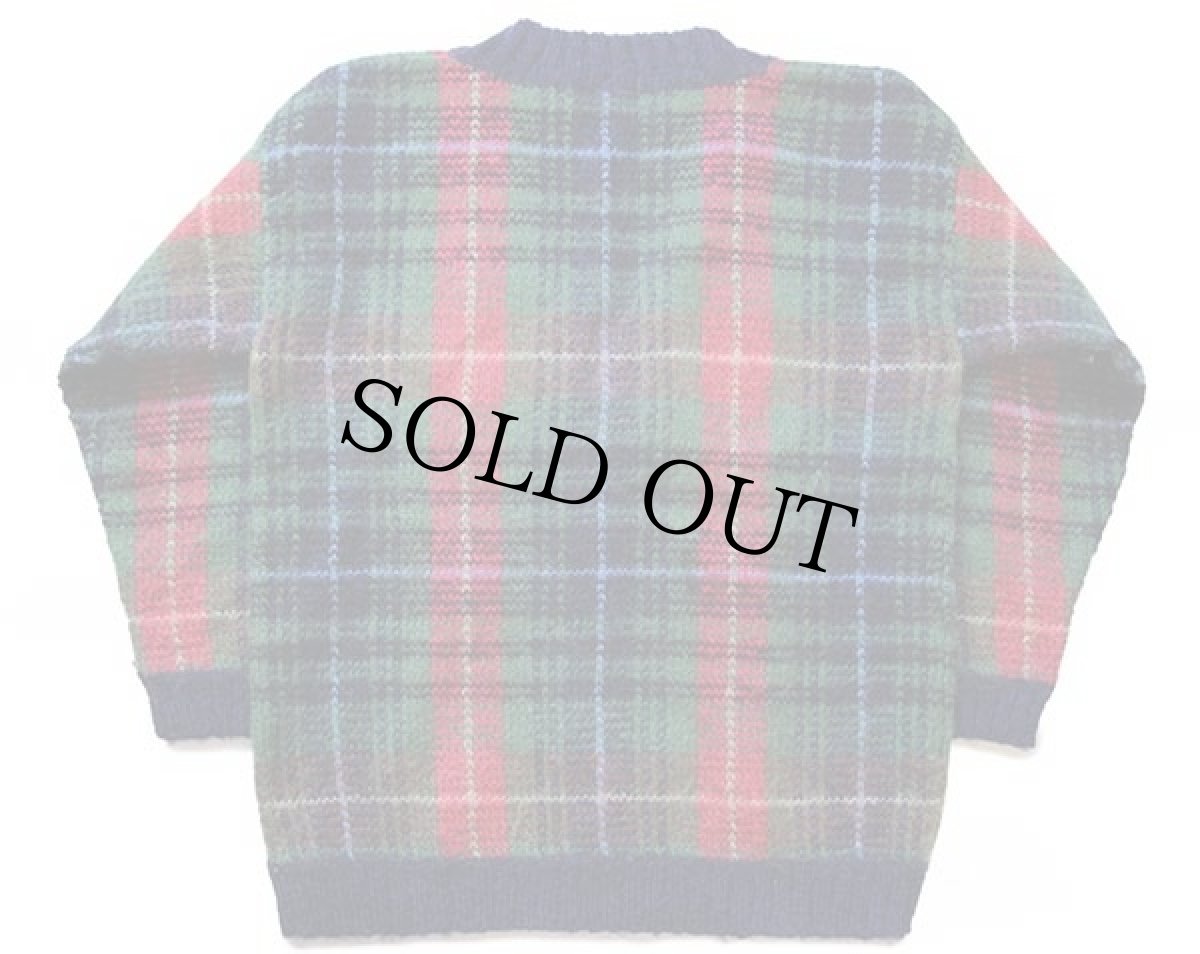 画像2: 80s id Distinations タータンチェック Vネック モヘヤ ニット セーター M (2)