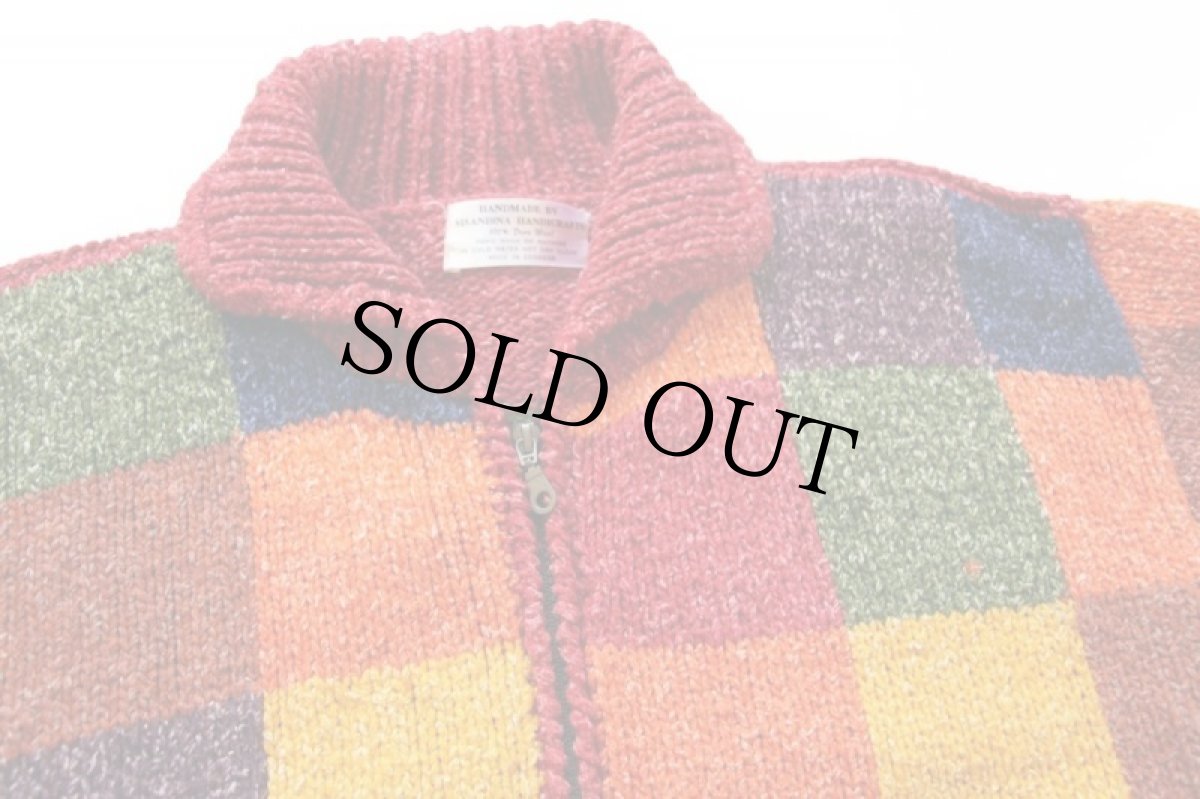 画像3: エクアドル製 SISANDINA クレイジー パネル切り替え ウール ハンドニット ジップ カーディガン (3)