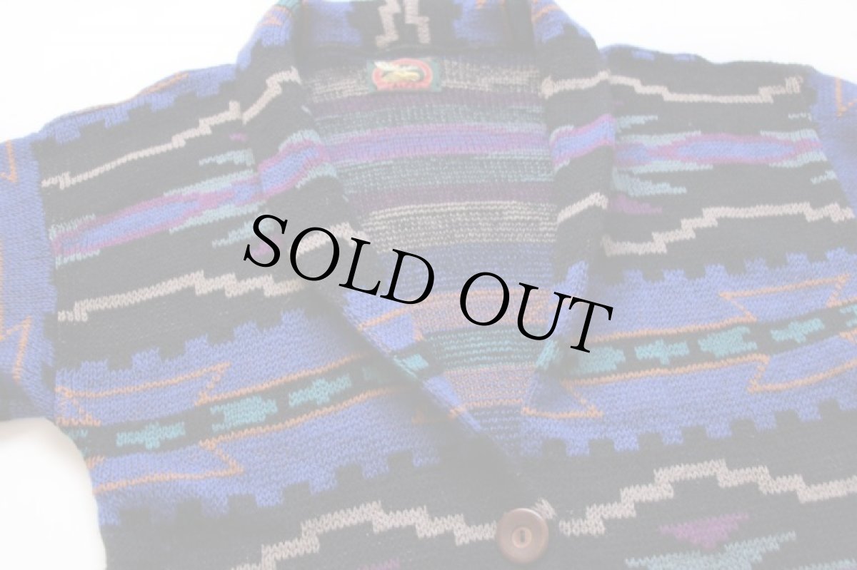 画像3: 90s USA製 ALPS ネイティブ柄 ショールカラー ウールニット カーディガン (3)