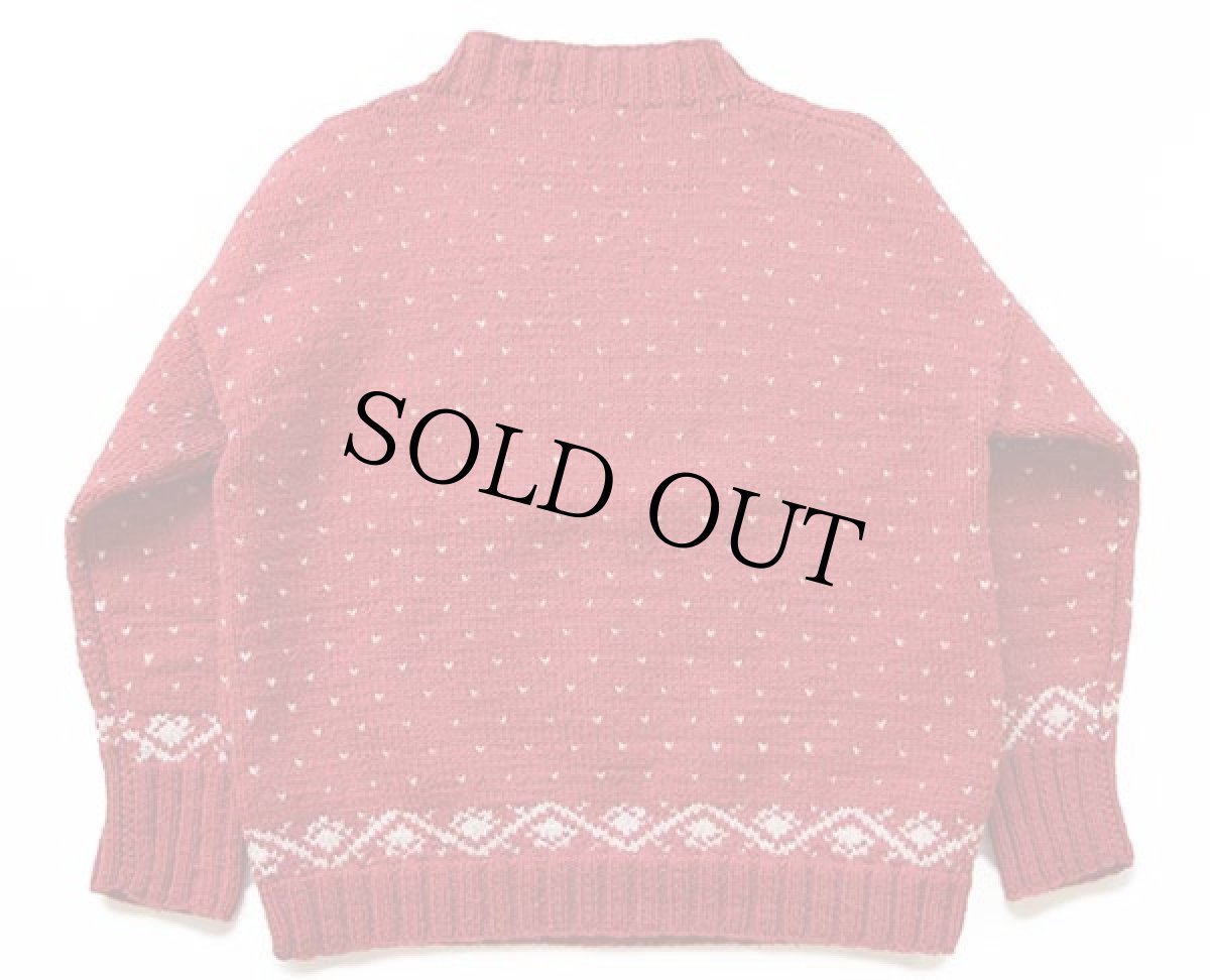 画像2: ビンテージ 鹿柄 ノルディック柄 モックネック ウールニット セーター 薄赤 (2)